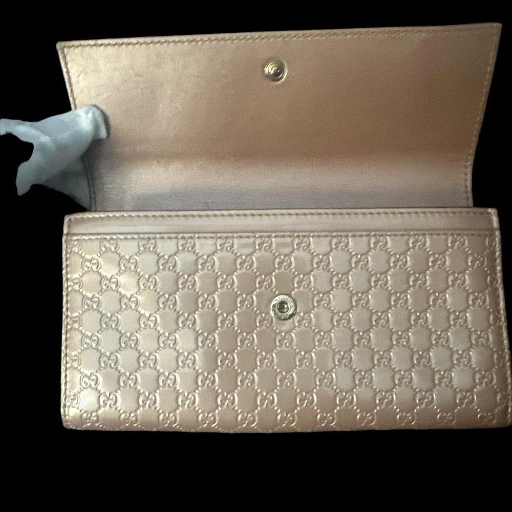 Gucci Guccissima Metalic Pinkish Beige GG Heart Charm Bow Wallet - Picture 5 of 13